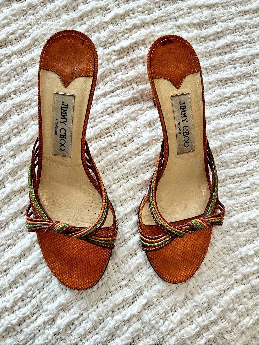 Vintage Jimmy Choo Strappy Heels in Brown & Green EU 37.5